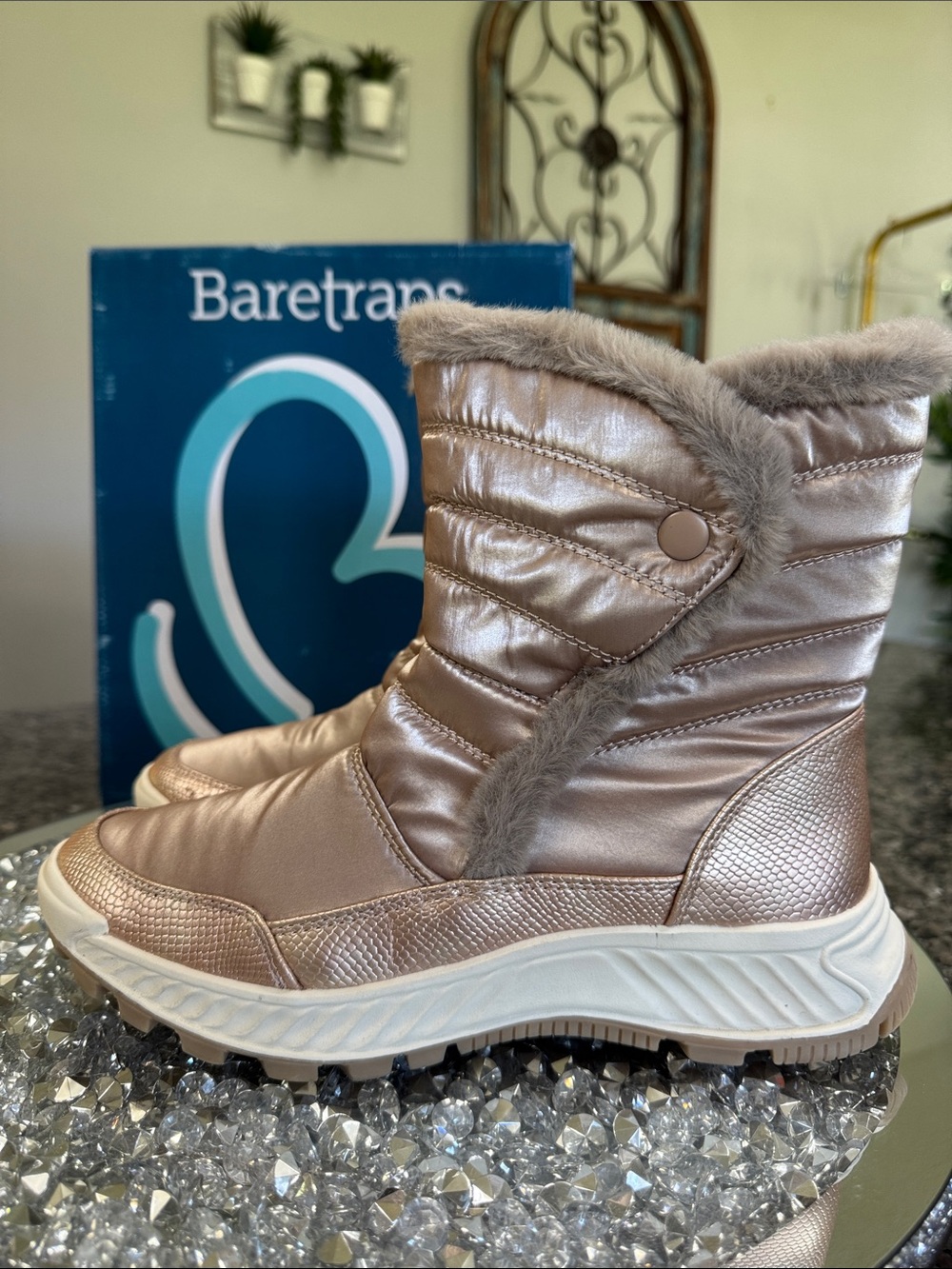 BareTraps Magic Metallic Rose Winter Boots soft Faux-Fur Trim NEW 7.5